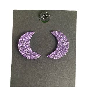 Crescent Moon Glitter Purple Halloween Stud Earrings NEW